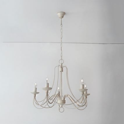 Luster na lancu VELA 5xE14/40W/230V pr. 60 cm bela/zlatna/patina