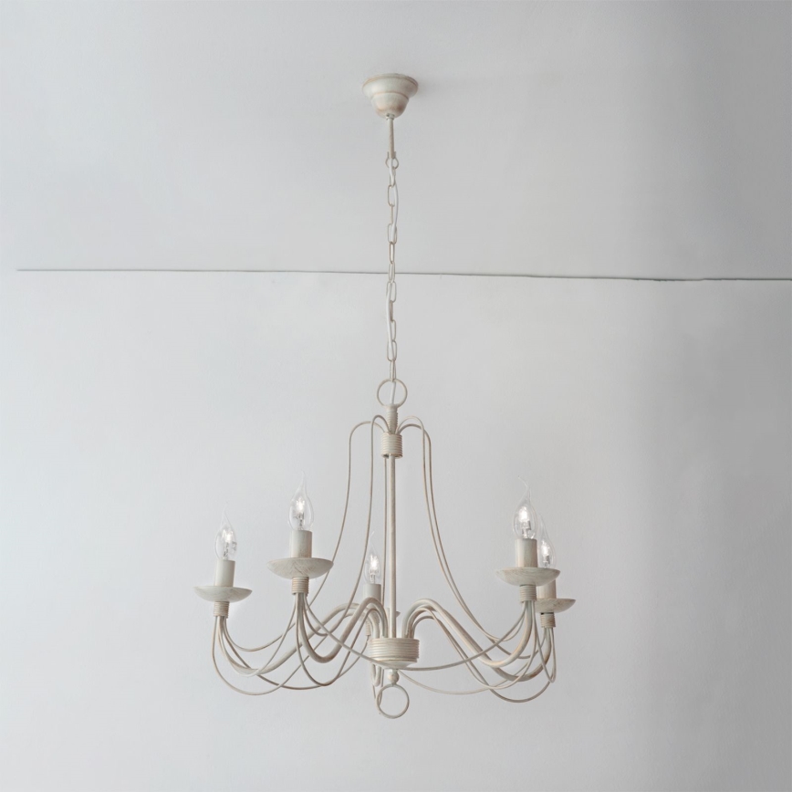 Luster na lancu VELA 5xE14/40W/230V pr. 60 cm bela/zlatna/patina