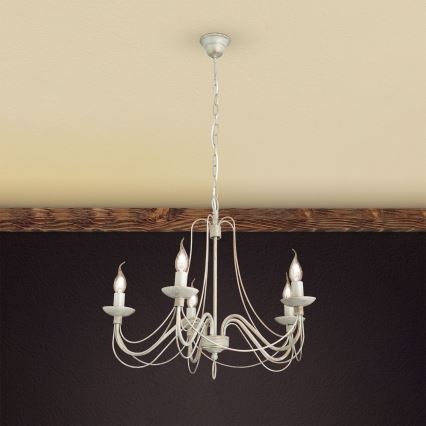 Luster na lancu VELA 5xE14/40W/230V pr. 60 cm bela/zlatna/patina