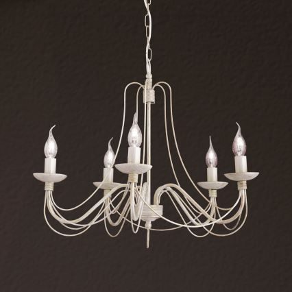 Luster na lancu VELA 5xE14/40W/230V pr. 60 cm bela/zlatna/patina