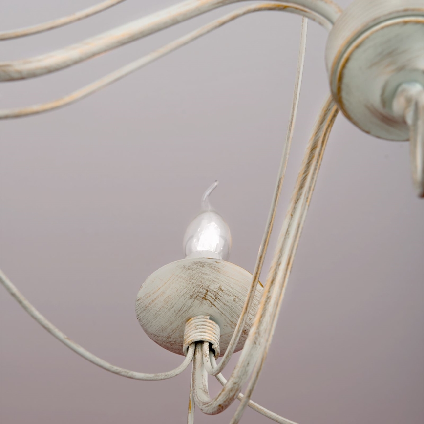 Luster na lancu VELA 5xE14/40W/230V pr. 60 cm bela/zlatna/patina