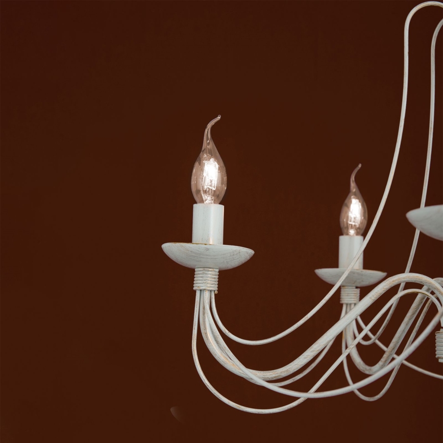 Luster na lancu VELA 5xE14/40W/230V pr. 60 cm bela/zlatna/patina