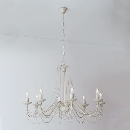 Luster na lancu VELA 8xE14/40W/230V pr. 80 cm bela/zlatna/patina