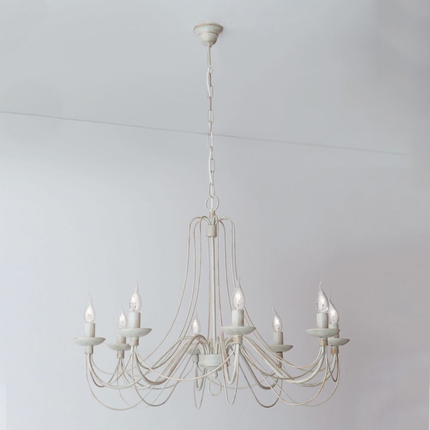 Luster na lancu VELA 8xE14/40W/230V pr. 80 cm bela/zlatna/patina
