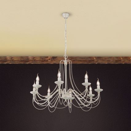 Luster na lancu VELA 8xE14/40W/230V pr. 80 cm bela/zlatna/patina