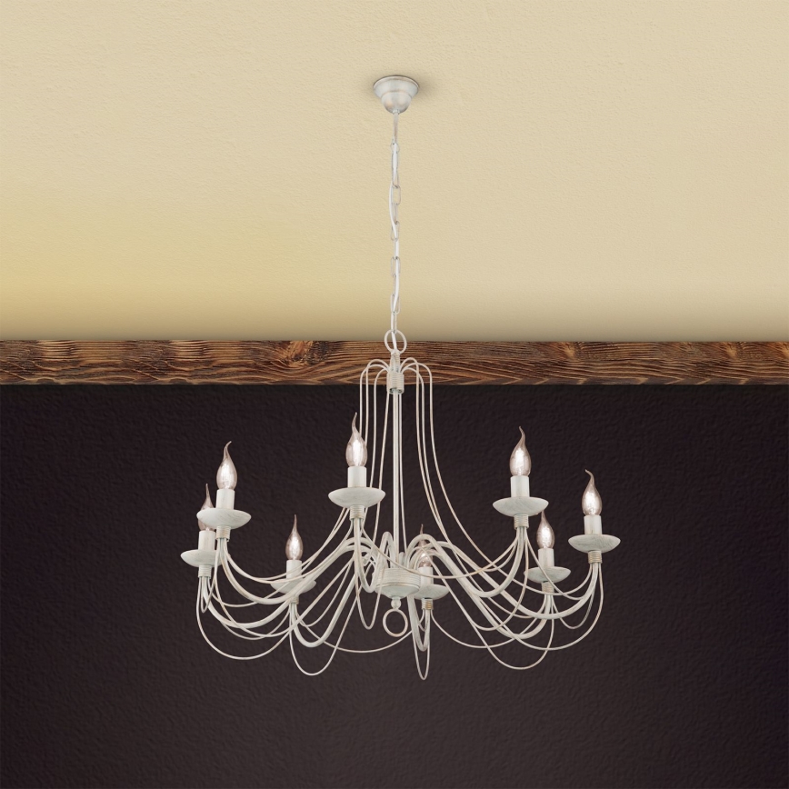 Luster na lancu VELA 8xE14/40W/230V pr. 80 cm bela/zlatna/patina