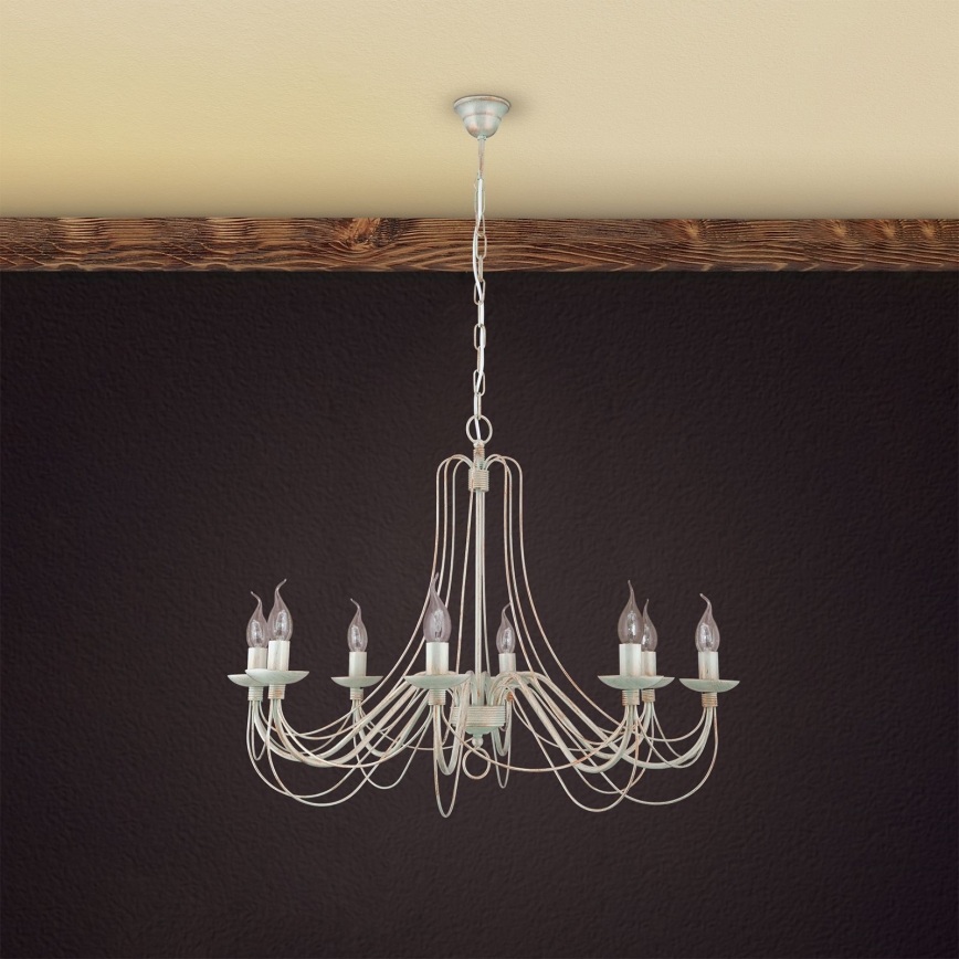 Luster na lancu VELA 8xE14/40W/230V pr. 80 cm bela/zlatna/patina