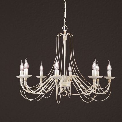 Luster na lancu VELA 8xE14/40W/230V pr. 80 cm bela/zlatna/patina
