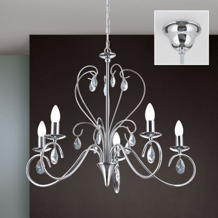 Kristalni luster na lancu ALESSIA 5xE14/40W/230V sjajni krom