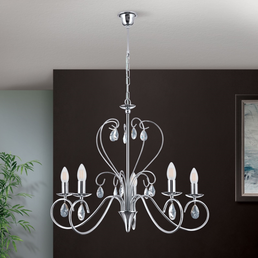 Kristalni luster na lancu ALESSIA 5xE14/40W/230V sjajni krom