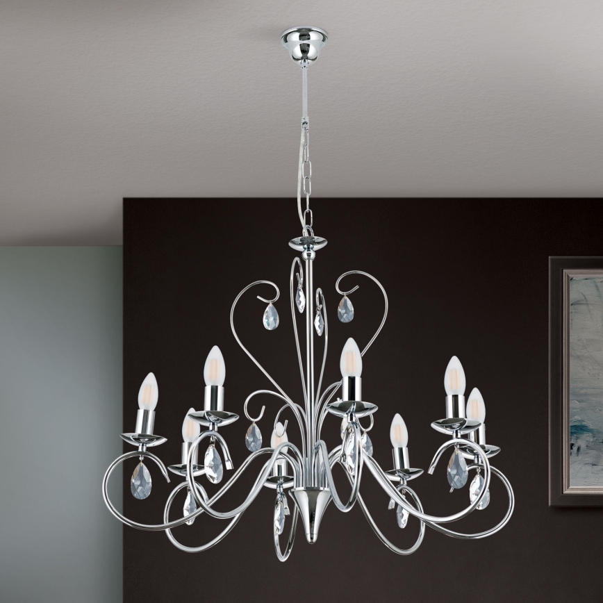 Kristalni luster na lancu ALESSIA 8xE14/40W/230V sjajni krom