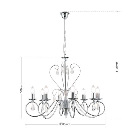 Kristalni luster na lancu ALESSIA 8xE14/40W/230V sjajni krom