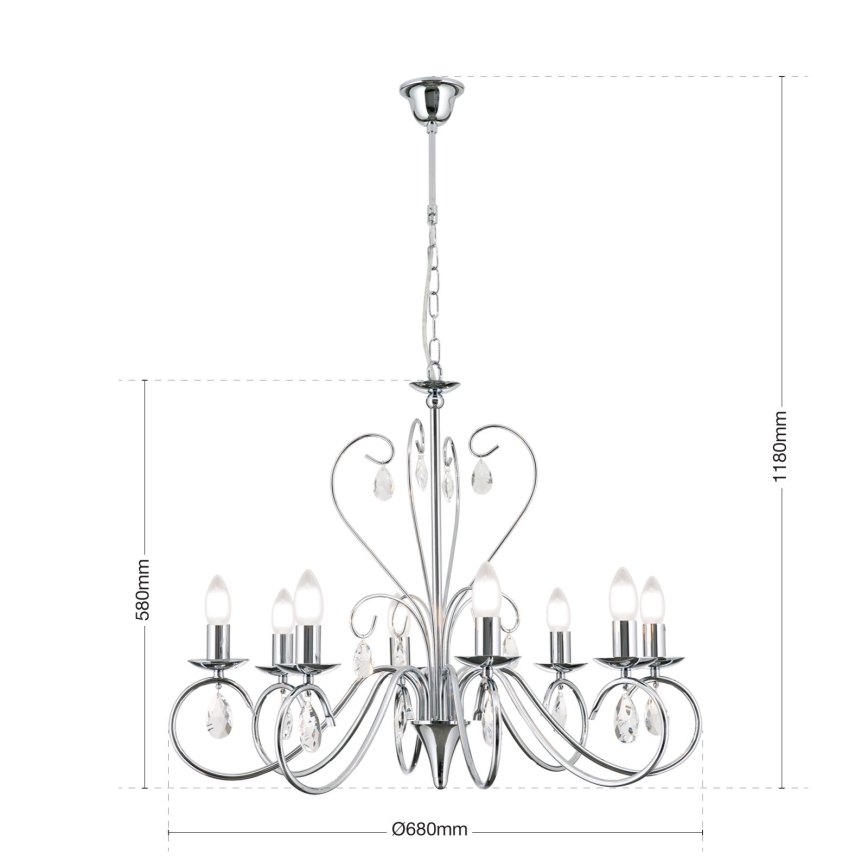 Kristalni luster na lancu ALESSIA 8xE14/40W/230V sjajni krom