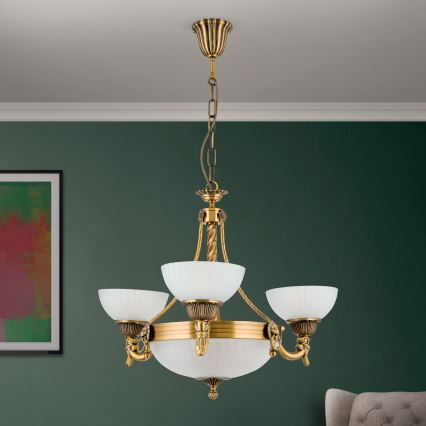 Luster na lancu ROCCA 6xE27/60W/230V pr. 64 cm bronzana/bela