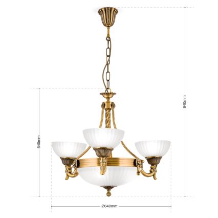 Luster na lancu ROCCA 6xE27/60W/230V pr. 64 cm bronzana/bela