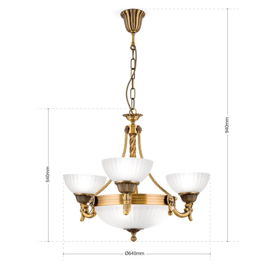 Luster na lancu ROCCA 6xE27/60W/230V pr. 64 cm bronzana/bela