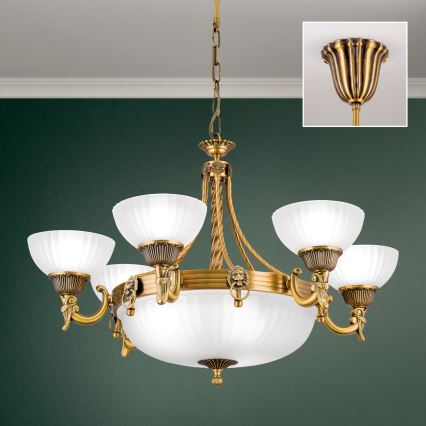 Luster na lancu ROCCA 9xE27/60W/230V pr. 75 cm bronzana/bela