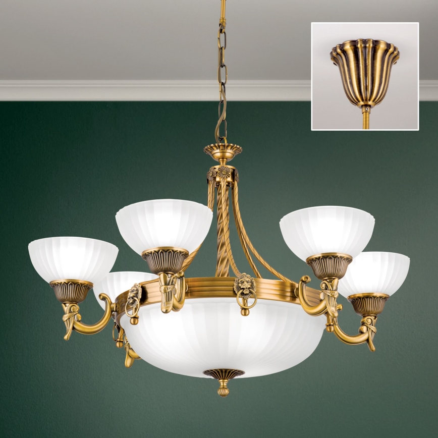 Luster na lancu ROCCA 9xE27/60W/230V pr. 75 cm bronzana/bela