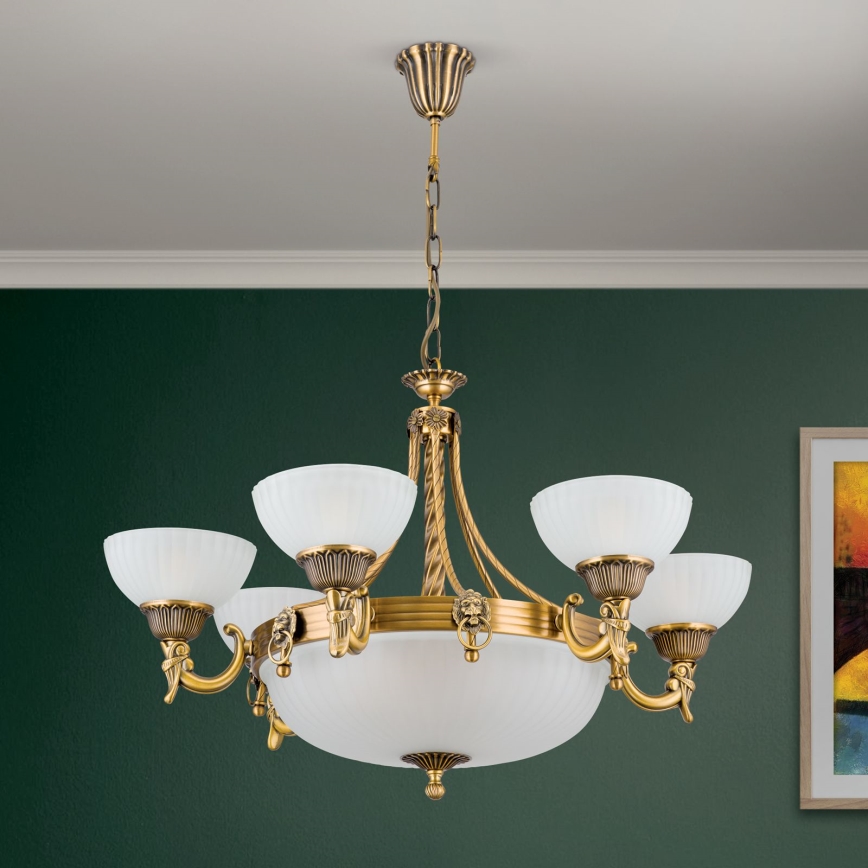 Luster na lancu ROCCA 9xE27/60W/230V pr. 75 cm bronzana/bela