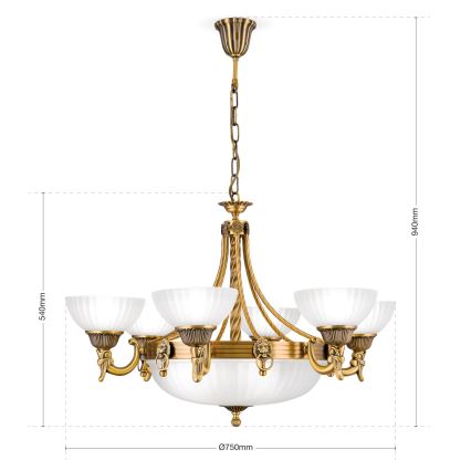 Luster na lancu ROCCA 9xE27/60W/230V pr. 75 cm bronzana/bela