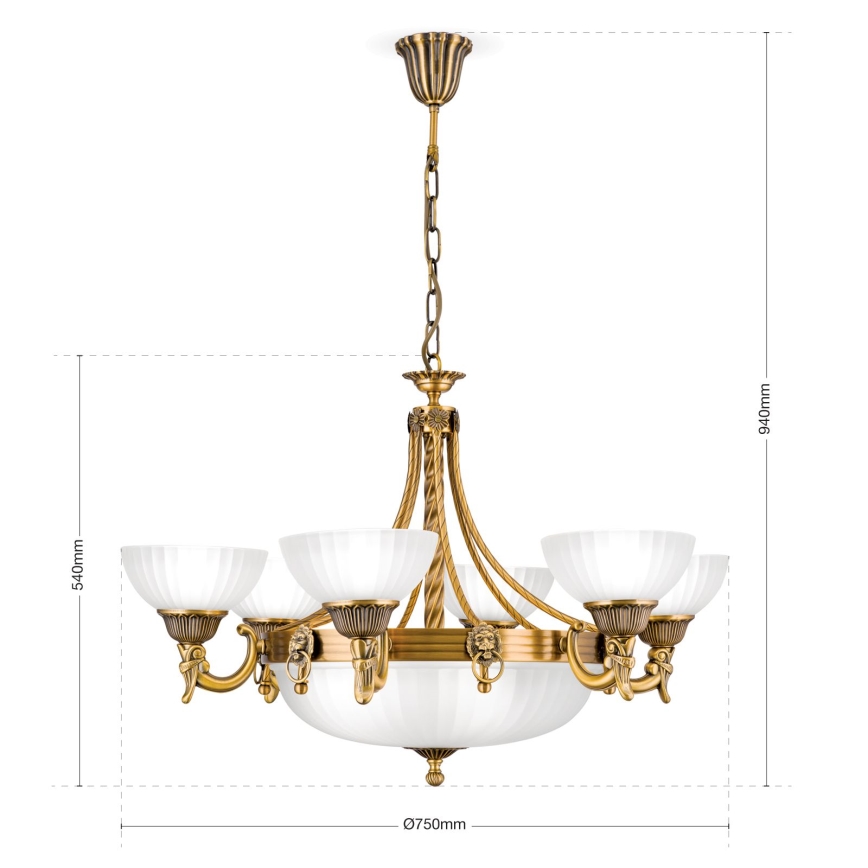 Luster na lancu ROCCA 9xE27/60W/230V pr. 75 cm bronzana/bela