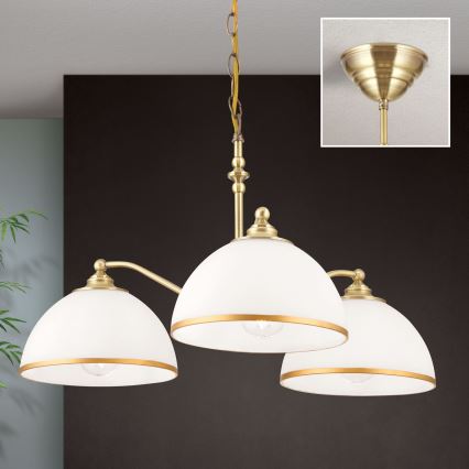 Luster na lancu OLD LAMP 3xE27/40W/230V pr. 65 cm bela/mesing