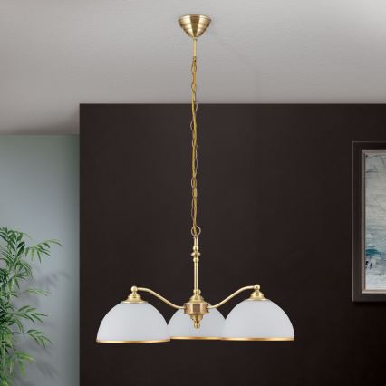 Luster na lancu OLD LAMP 3xE27/40W/230V pr. 65 cm bela/mesing