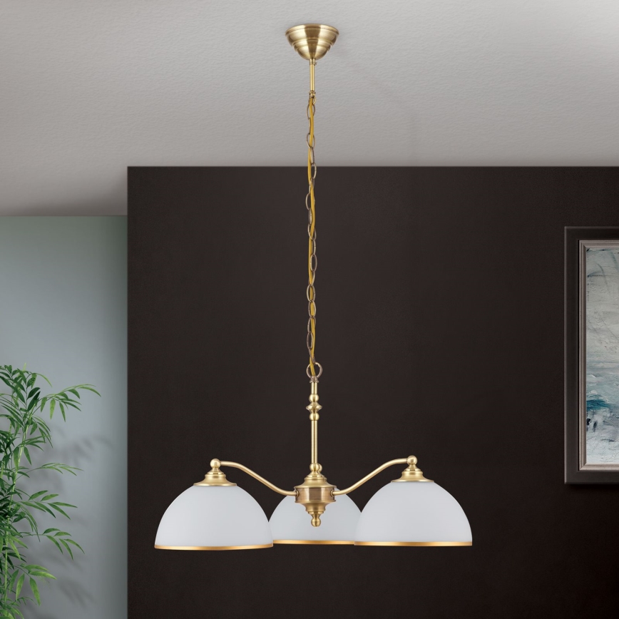 Luster na lancu OLD LAMP 3xE27/40W/230V pr. 65 cm bela/mesing