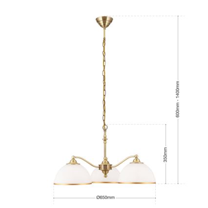 Luster na lancu OLD LAMP 3xE27/40W/230V pr. 65 cm bela/mesing