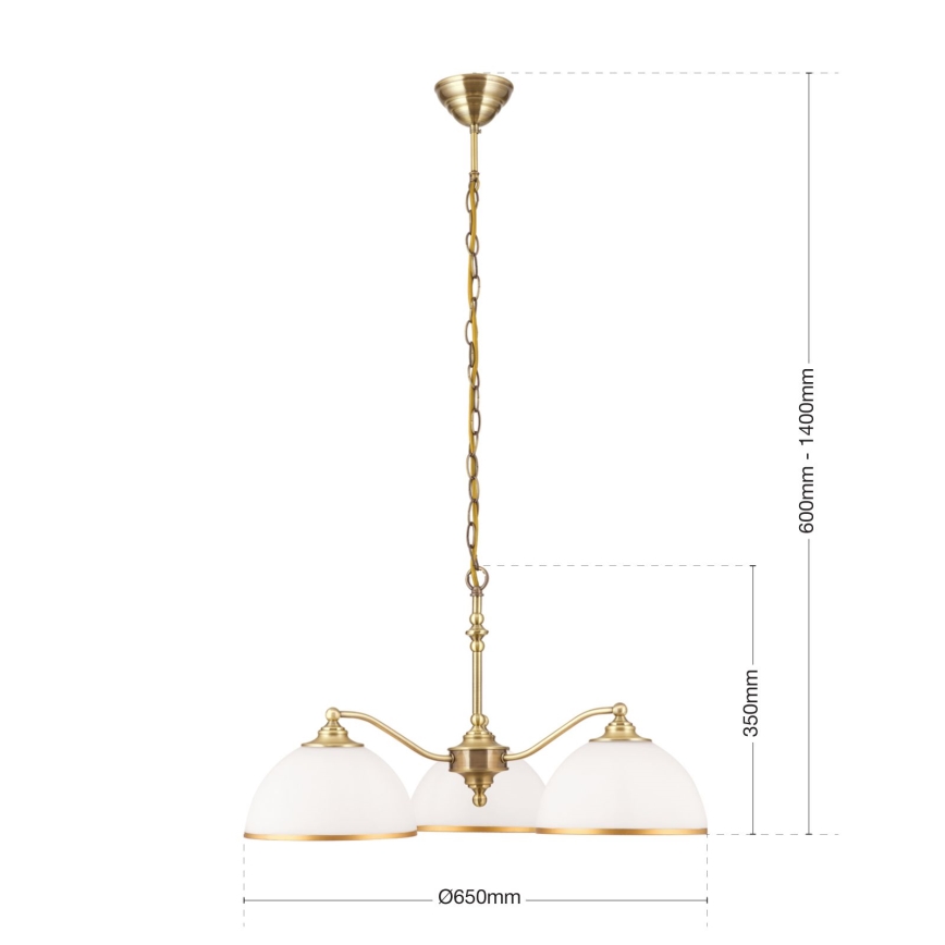 Luster na lancu OLD LAMP 3xE27/40W/230V pr. 65 cm bela/mesing