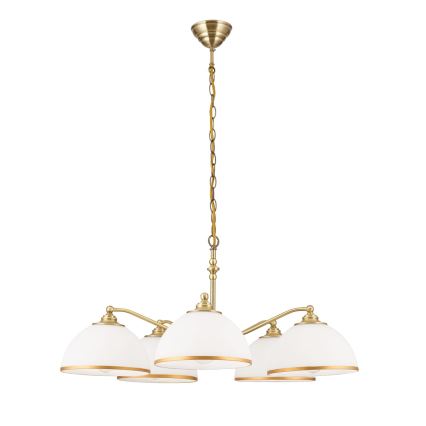 Luster na lancu OLD LAMP 5xE27/40W/230V pr. 75 cm bela/mesing