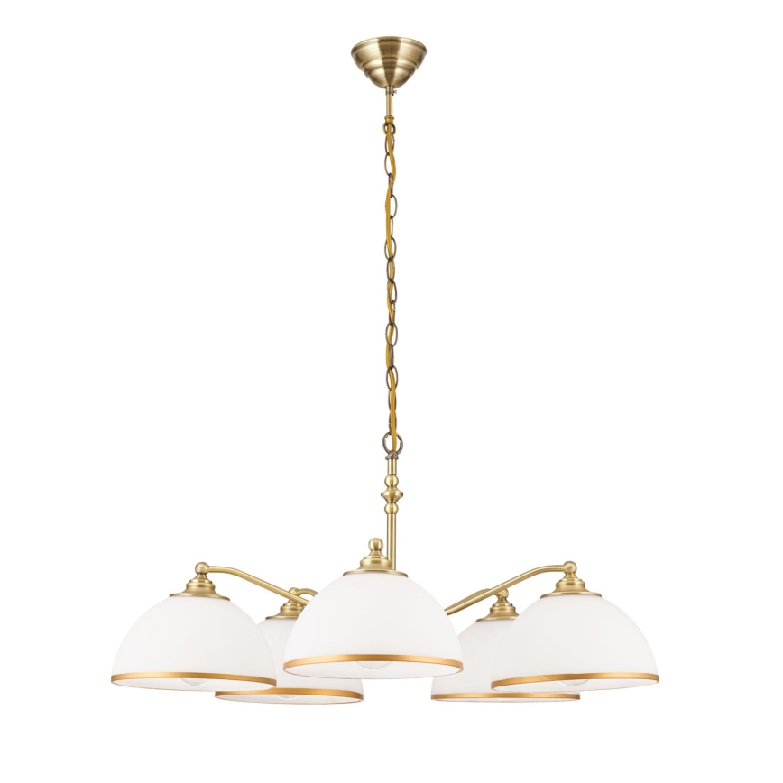 Luster na lancu OLD LAMP 5xE27/40W/230V pr. 75 cm bela/mesing