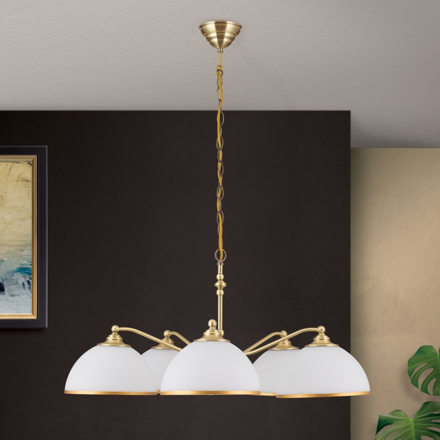 Luster na lancu OLD LAMP 5xE27/40W/230V pr. 75 cm bela/mesing