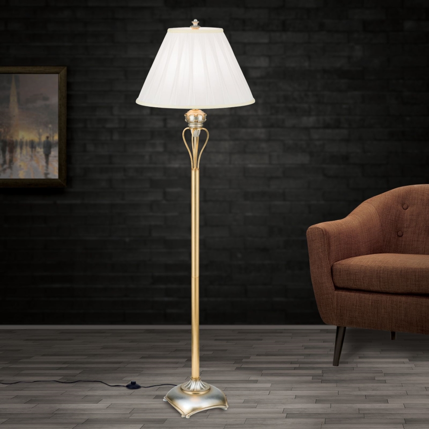 Podna lampa TIZIA 1xE27/60W/230V bela/zlatna/patina