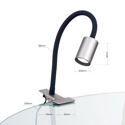 LED Fleksibilna stona lampa sa štipaljkom KURT LED/5W/230V srebrno