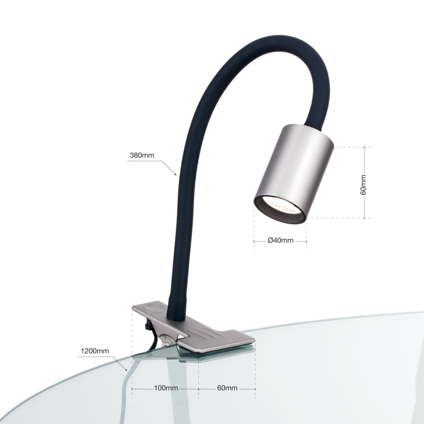 LED Fleksibilna stona lampa sa štipaljkom KURT LED/5W/230V srebrno