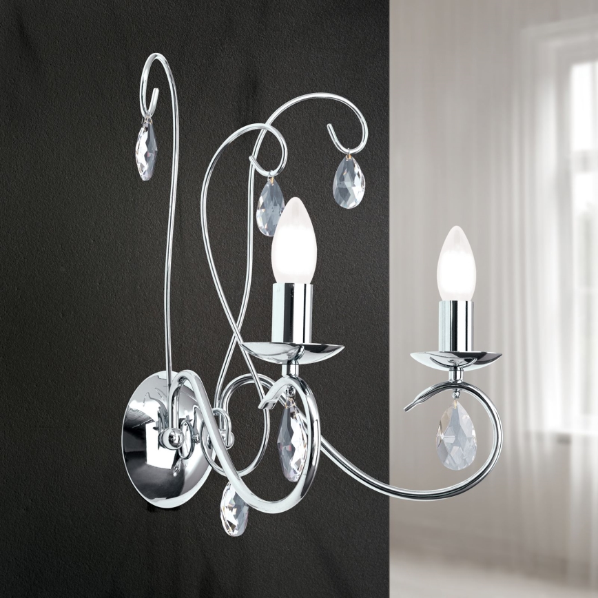 Kristalna zidna lampa ALESSIA 2xE14/40W/230V sjajni krom