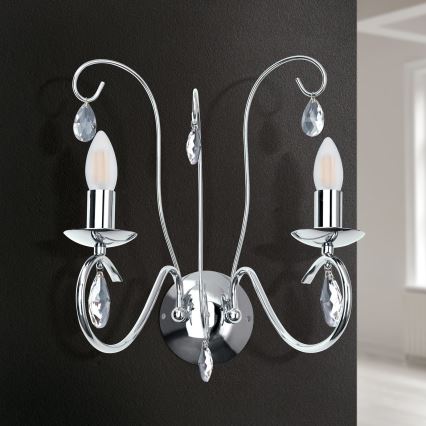 Kristalna zidna lampa ALESSIA 2xE14/40W/230V sjajni krom