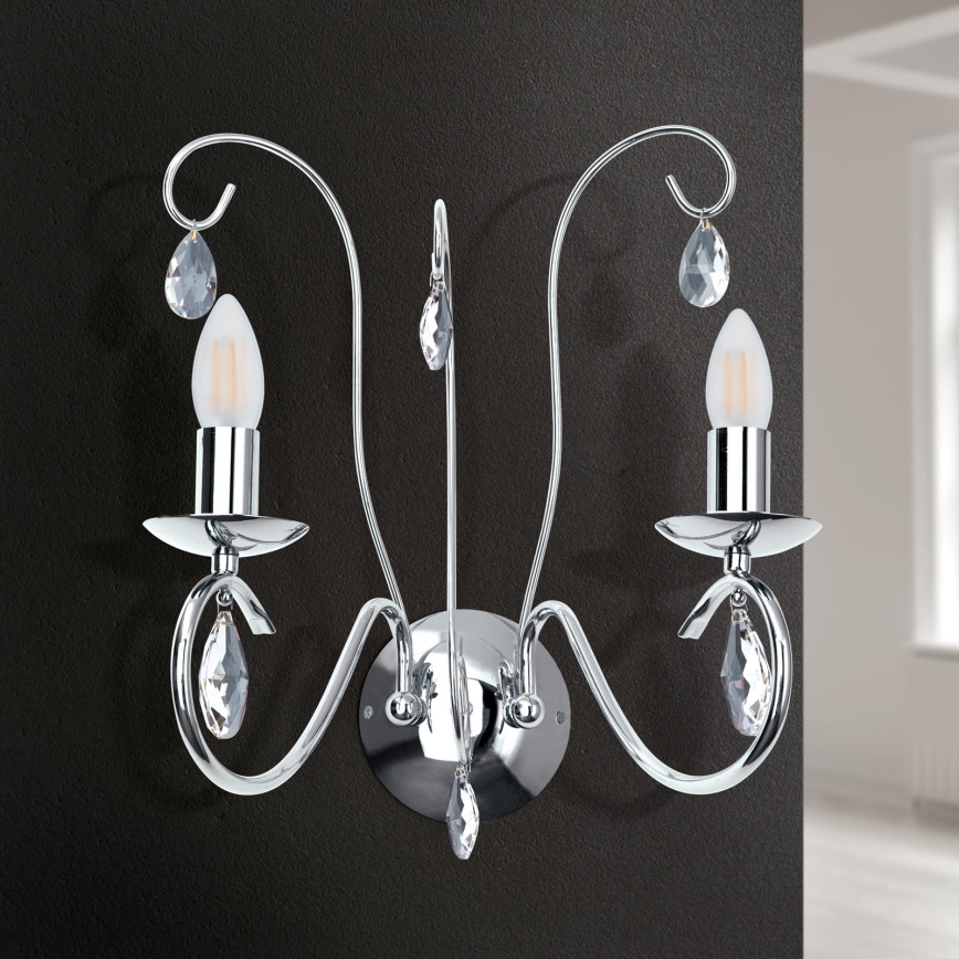 Kristalna zidna lampa ALESSIA 2xE14/40W/230V sjajni krom
