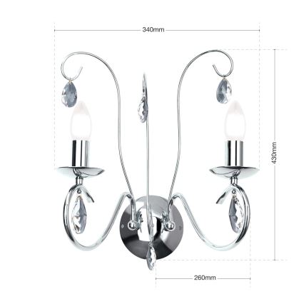 Kristalna zidna lampa ALESSIA 2xE14/40W/230V sjajni krom