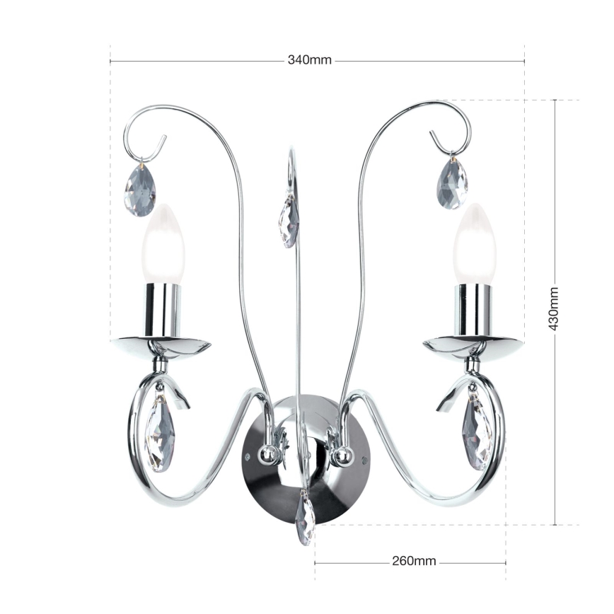 Kristalna zidna lampa ALESSIA 2xE14/40W/230V sjajni krom