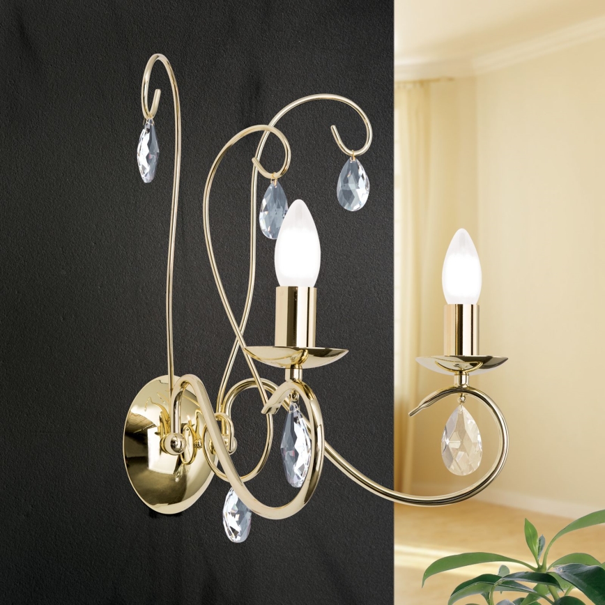 Kristalna zidna lampa ALESSIA 2xE14/40W/230V zlatna
