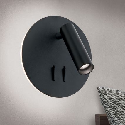 LED Zidna reflektorska lampa LENNY LED/6W/230V + LED/3W crno