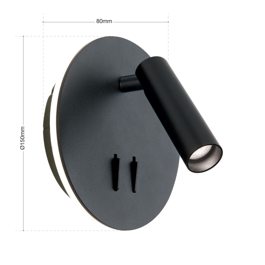 LED Zidna reflektorska lampa LENNY LED/6W/230V + LED/3W crno