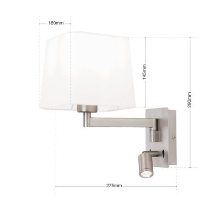 LED Zidna lampa CARLTON 1xE27/40W/230V + LED/3W bela/mat krom