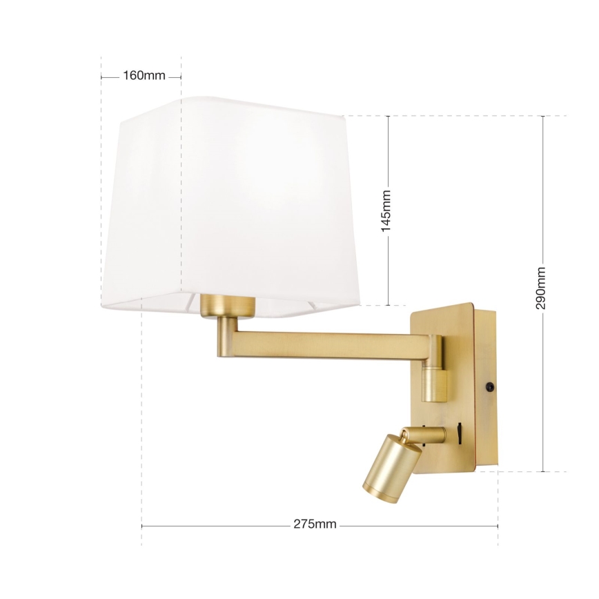 LED Zidna lampa CARLTON 1xE27/40W/230V + LED/3W bela/zlatna