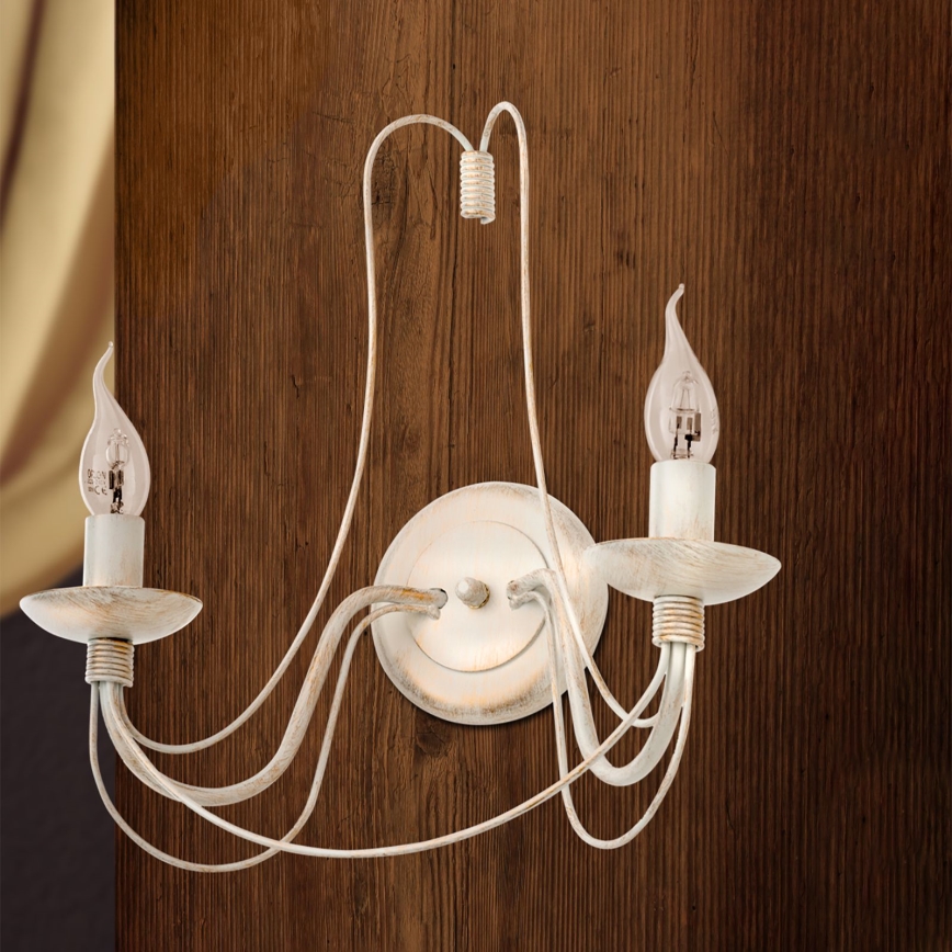 Zidna lampa VELA 2xE14/40W/230V bela/zlatna/patina