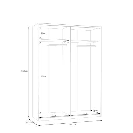 Ormar sa ogledalom KARO 150x210 cm beo