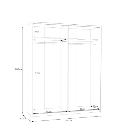 Ormar sa ogledalom KARO 170 x 210 cm, beo
