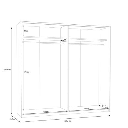 Ormar sa ogledalom KARO 220x210 cm u beloj boji